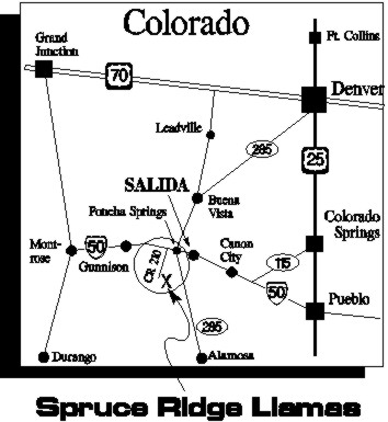 Map to Spruce Ridge llamas from Salida